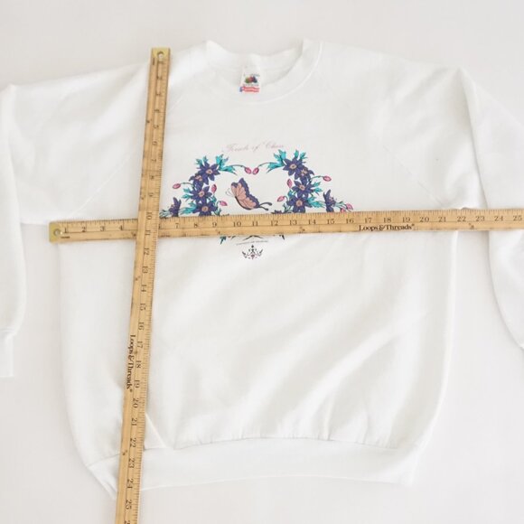 Vintage Fruit of Loom White Cottagecore Floral Crewneck Sweatshirt L - Picture 3 of 9